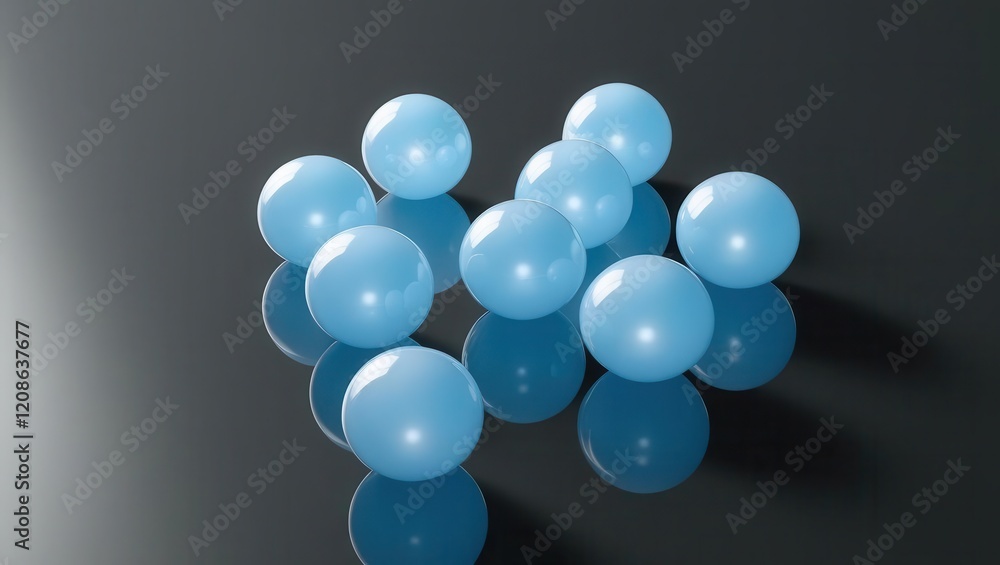Fototapeta premium Floating blue orbs of light dark background artistic photography serene environment close-up view conceptual reflection