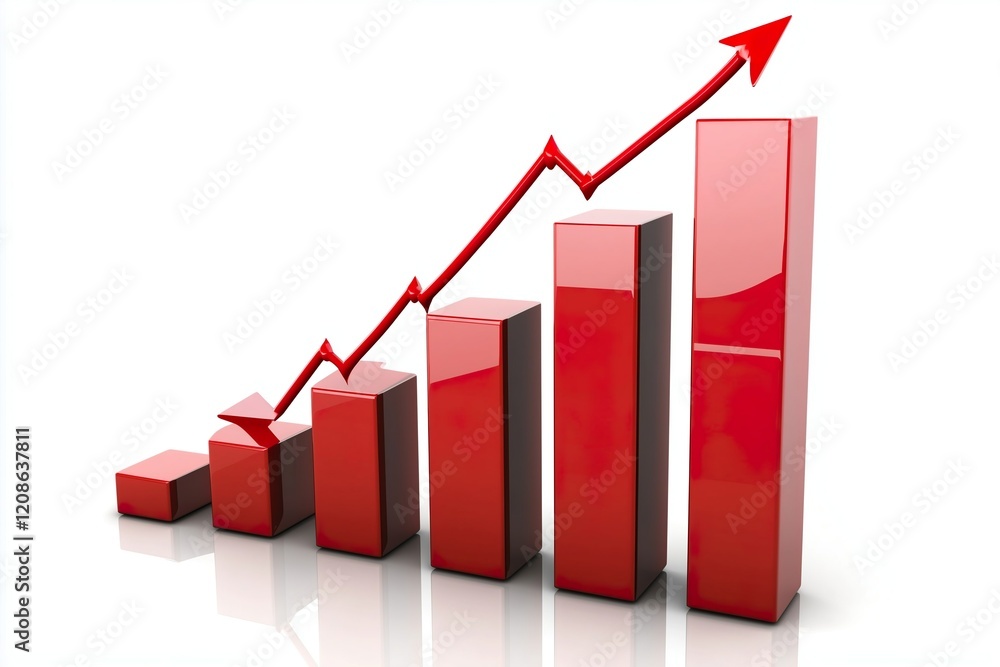 Business growth represented by a red increasing bar graph in motion Business growth represented by a red increasing bar graph in motion