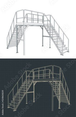 Industrial platform and stairs blueprints