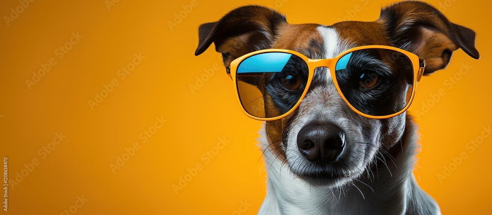 Funny dog in sunglasses on a yellow background. Jack Russell Terrier Funny dog in sunglasses on a yellow background. Jack Russell Terrier
