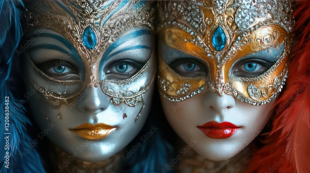 Venetian masquerade masks, close-up, feathers, mystery, event Venetian masquerade masks, close-up, feathers, mystery, event