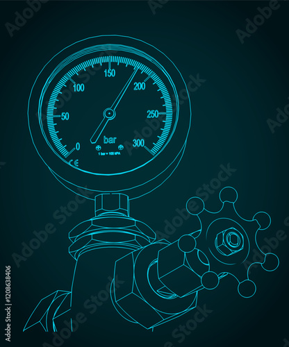 Valve for regulating gas flow and manometer close-up