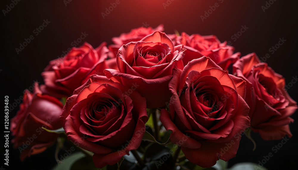 Obraz premium Red roses bouquet on dark background
