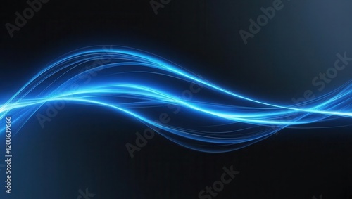 Dynamic blue energy waves flowing through cosmic space abstract artwork dark background ethereal viewpoint