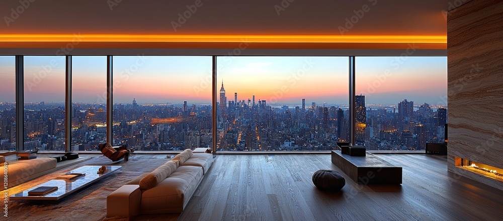 Fototapeta premium Luxury apartment sunset city view