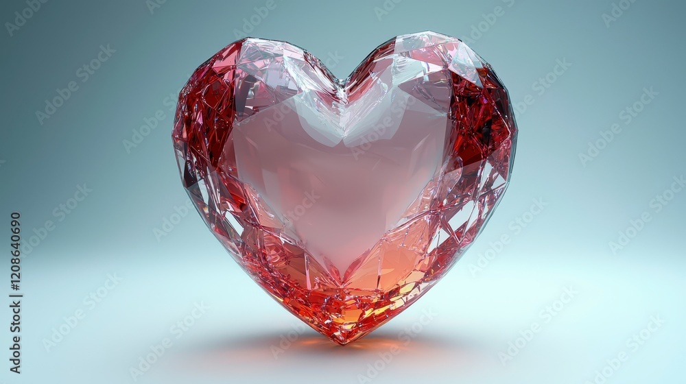 Crystal heart, red gemstone, love, romance, shiny, facets, polygonal, 3D render. Crystal heart, red gemstone, love, romance, shiny, facets, polygonal, 3D render.