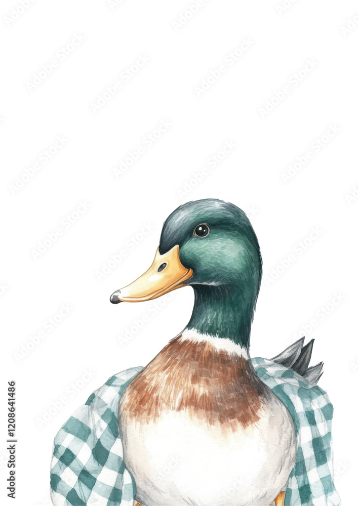 Fototapeta premium Hand drawn mallard duck blanket pattern on transparent background