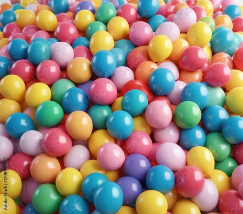 Wallpaper Mural A pile of yellow red blue pink green inflated balloons in a joyful heap on a white background, playful scatter, green Torontodigital.ca