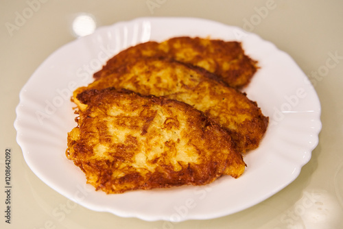 Deruny, potato pancakes. Traditional Ukrainian dish, delicious national food