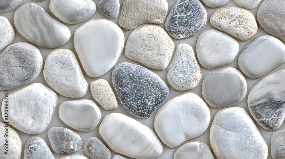 Close-up of soothing gray and white pebbles showcasing nature's artistry Close-up of soothing gray and white pebbles showcasing nature's artistry