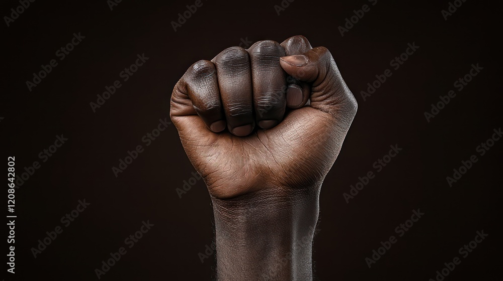 A raised fist symbolizing strength and solidarity against social issues. A raised fist symbolizing strength and solidarity against social issues.