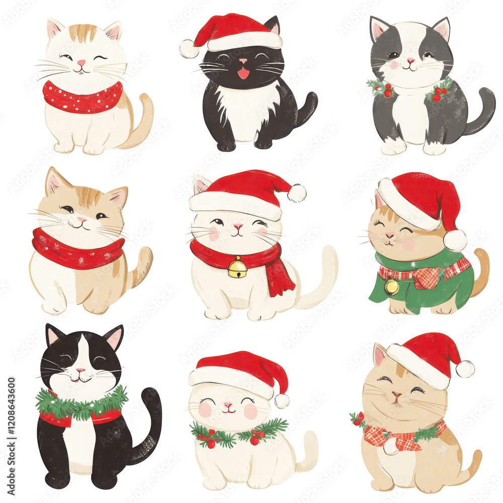 Illustration of cute cat wearing a red hat on transparent background. Illustration of cute cat wearing a red hat on transparent background.