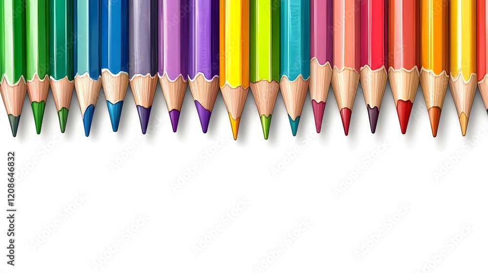 Twenty Sharpened Colored Pencils on White Background Twenty Sharpened Colored Pencils on White Background