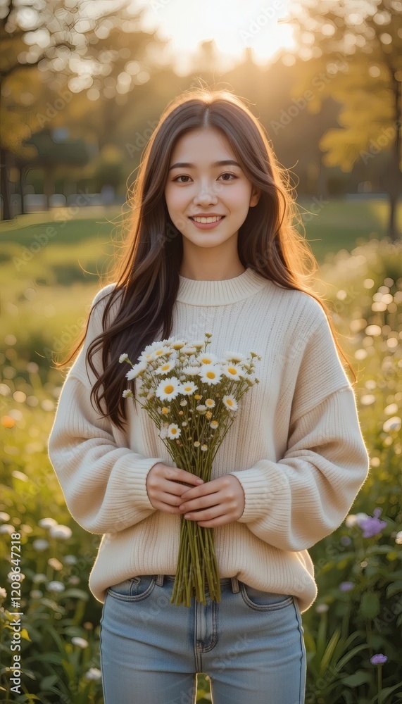 Golden Hour Portrait: A Young Woman with Daisies Golden Hour Portrait: A Young Woman with Daisies
