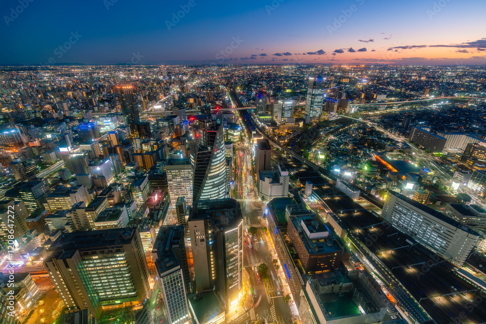 Obraz premium Aerial view of Nagoya in Japan at night