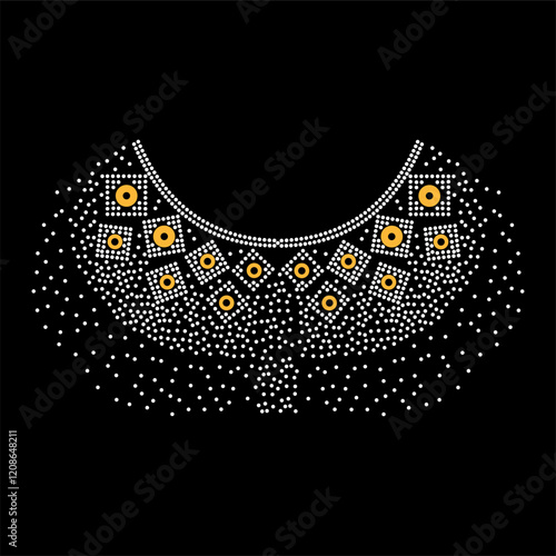 Rhinestone applique collar design for t-shirt or blouse hot-fix transfer. Abstract beautiful glitter applique rhinestone motif.	