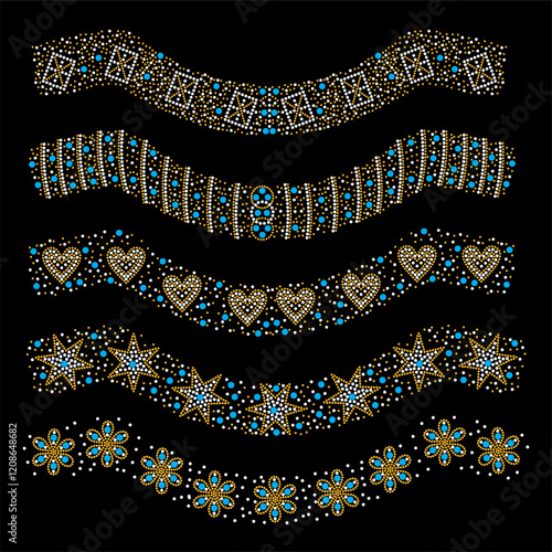 Rhinestone applique collar design for t-shirt or blouse hot-fix transfer. Abstract beautiful glitter applique rhinestone motif.	