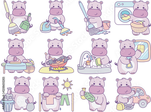 Cute hippo vector icon. Funny baby hippo animal series stock illustration. life of fluffy hippo designs.