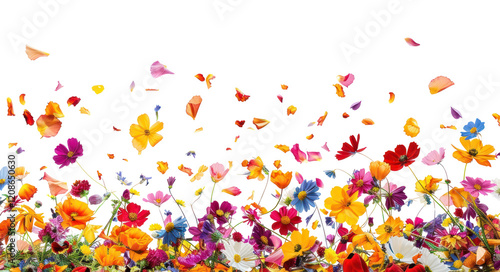 Fototapeta Naklejka Na Ścianę i Meble -  PNG Flowers confetti border background blossoms nature.