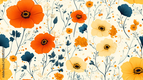 Vibrant Orange and Yellow Floral Pattern Design