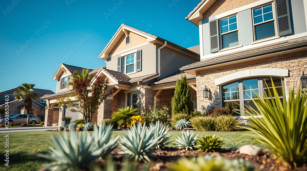 Obraz premium Luxury Suburban Homes: Modern Architectural Design and Landscaping
