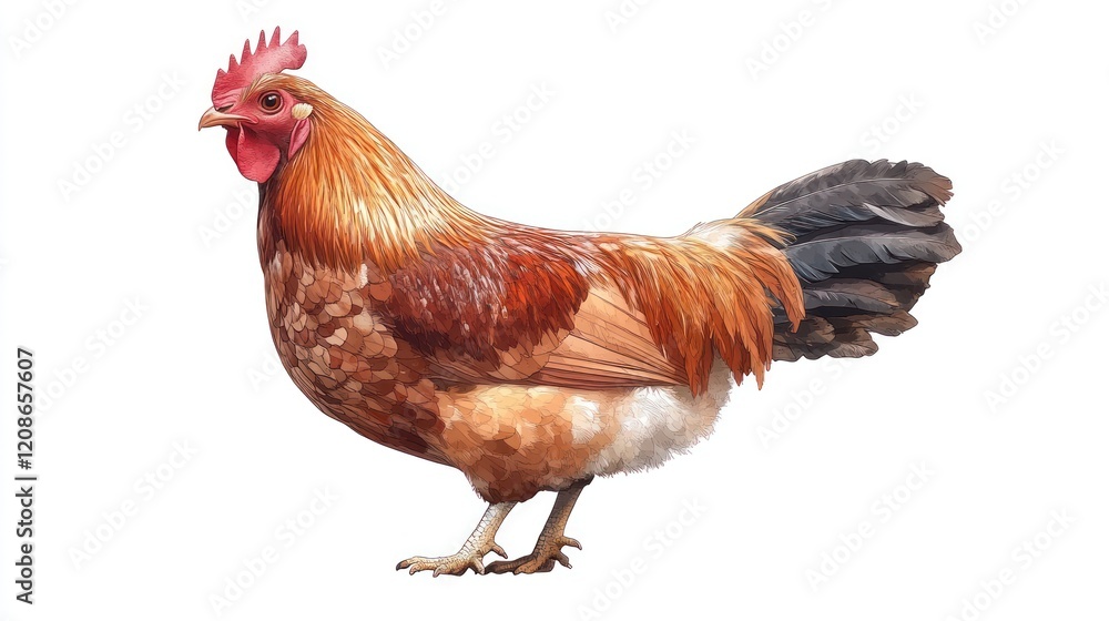 Vibrant Rooster Standing Against a White Background Vibrant Rooster Standing Against a White Background