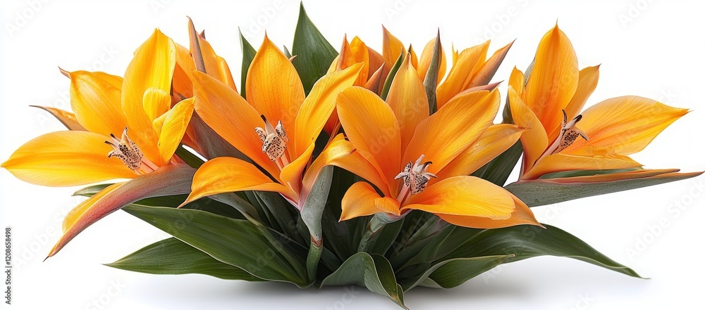 Obraz premium Orange lilies bouquet, white background, floral arrangement, spring, greeting card