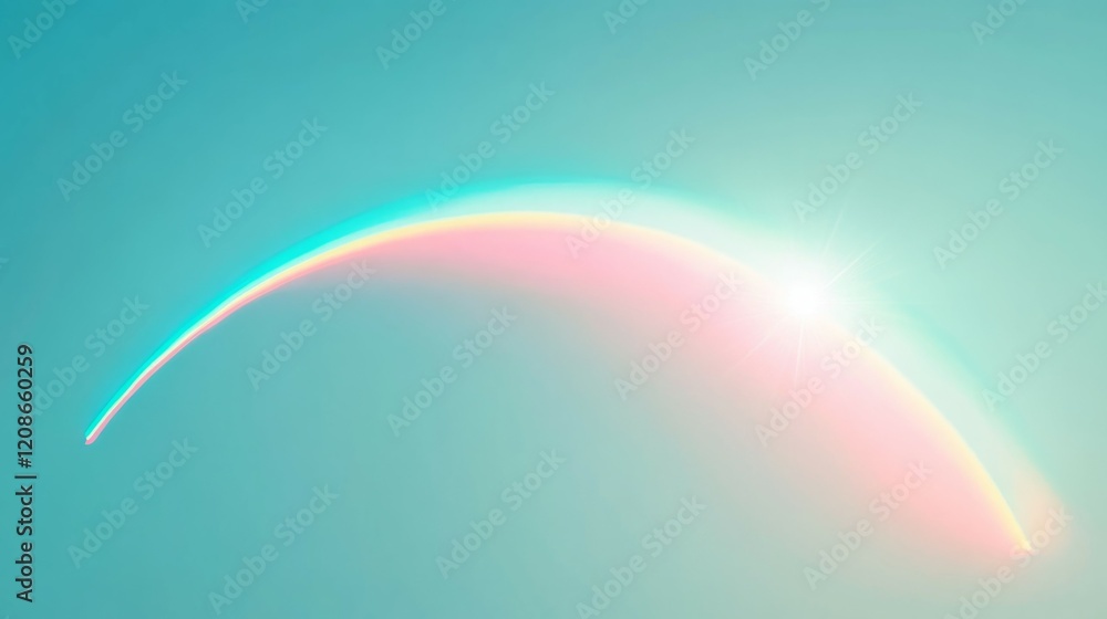 Fototapeta premium Pastel rainbow arc against a soft teal sky. Dreamy, ethereal, and serene.