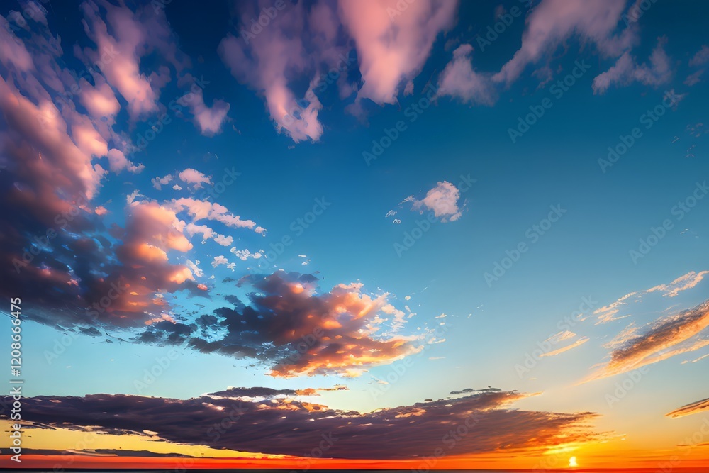 Naklejka premium 空, 夕焼け, 雲, 太陽, 自然, 雲, 日の出, オレンジ, 夜会, 今夜, 