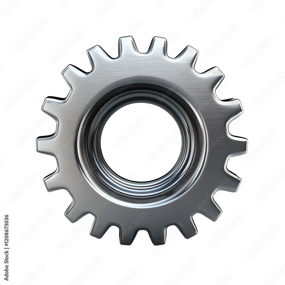 A silver gear with a hole in the middle A silver gear with a hole in the middle