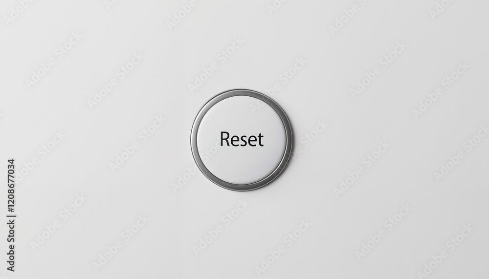 Fototapeta premium Round reset button with a sleek silver border and bold black text on a minimalist background