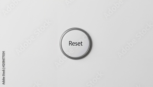 Round reset button with a sleek silver border and bold black text on a minimalist background