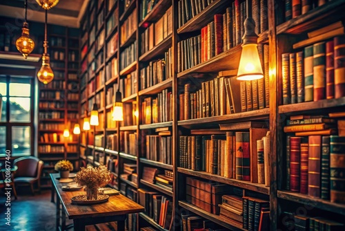 Wallpaper Mural Low-light photography captures a bookstore's intimate atmosphere; stacked books bathed in shadow, a reader's haven. Torontodigital.ca