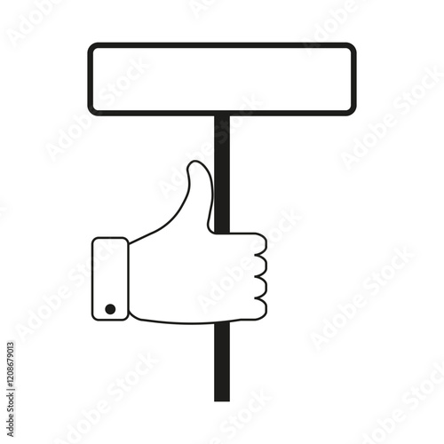 Thumb up icon. Approval hand symbol. Blank signboard illustration. Gesture vector outline.