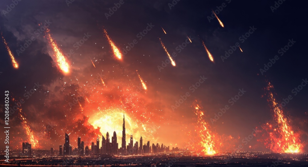 Fototapeta premium Cataclysmic Meteor Storm: Earth’s Last Night.