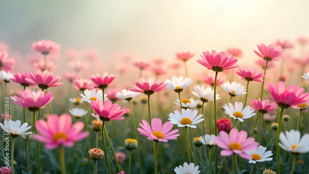 A vibrant field of wildflowers, bathed in soft, golden sunlight, with a sense of depth and tranquility. Focus on the intricate details of the flowers, with bokeh and a dreamy atmosphere. High resolu A vibrant field of wildflowers, bathed in soft, golden sunlight, with a sense of depth and tranquility. Focus on the intricate details of the flowers, with bokeh and a dreamy atmosphere. High resolu
