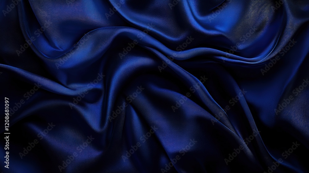 Obraz premium Elegant flowing dark blue silk fabric with smooth texture and subtle waves and folds