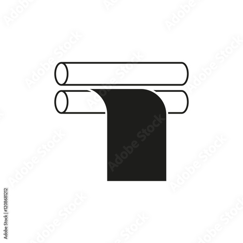 Printing press icon. Paper sheet detail. Industrial vector graphic. Simple mechanical equipment.