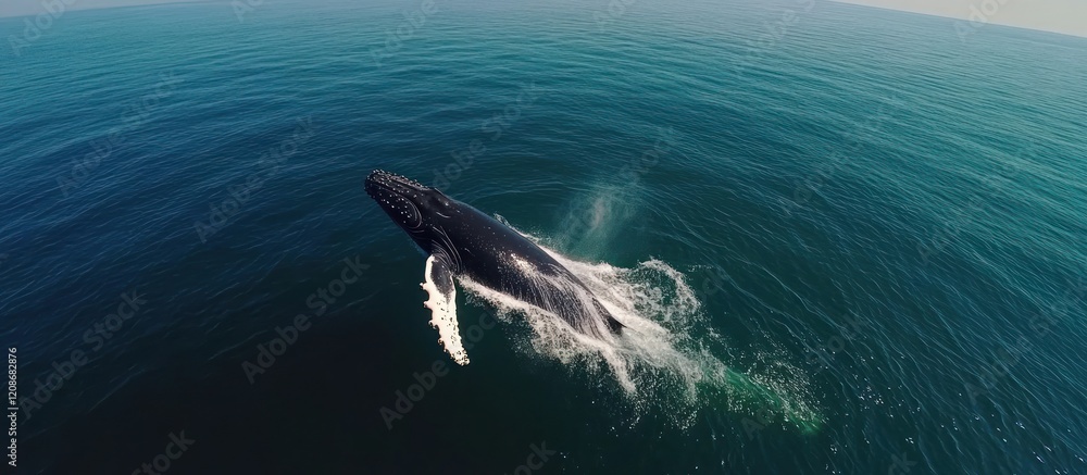 Obraz premium Humpback whale breaching in the ocean.