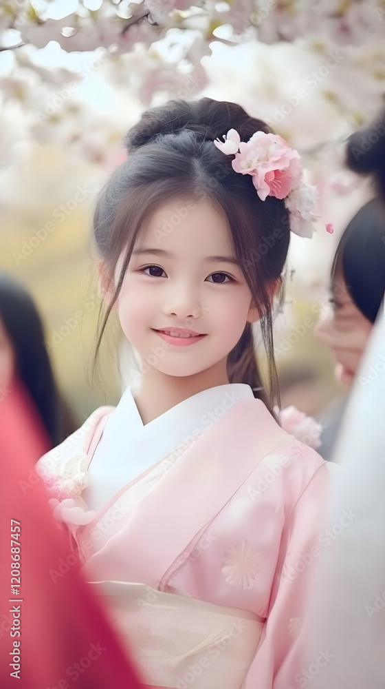 Adorable Child Smiles Sweetly in Traditional Pink attire, adorned with delicate flowers at a festive event. Adorable Child Smiles Sweetly in Traditional Pink attire, adorned with delicate flowers at a festive event.
