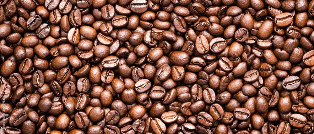 Fototapeta premium A close-up of scattered coffee beans, showcasing their rich brown color and texture, perfect for coffee enthusiasts and culinary uses.