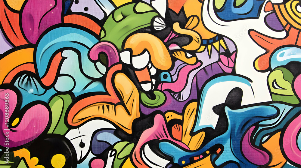 Colorful abstract doodle art mural on urban wall, vibrant background for design Colorful abstract doodle art mural on urban wall, vibrant background for design