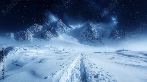 Wallpaper Mural Snowy mountain path under starry night sky; winter landscape; travel adventure Torontodigital.ca