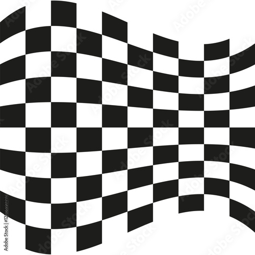 Checkered flag design. Wavy black pattern. Finish line symbol. Racing vector icon.