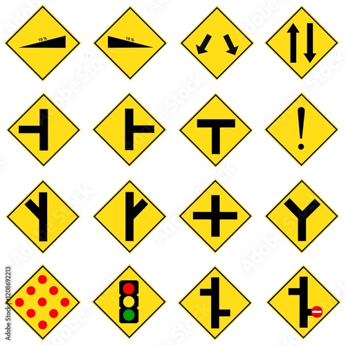 A partial collection of road signs used in Malaysia. Warning, prohibition, mandatory and information signs. Vector illustration photo