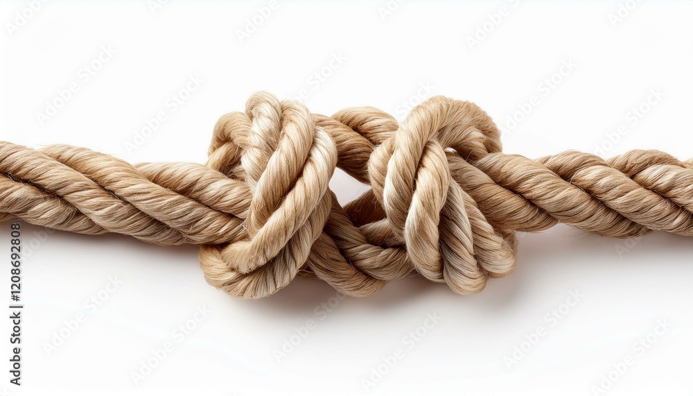 Beige rope tied in a knot on white background Beige rope tied in a knot on white background