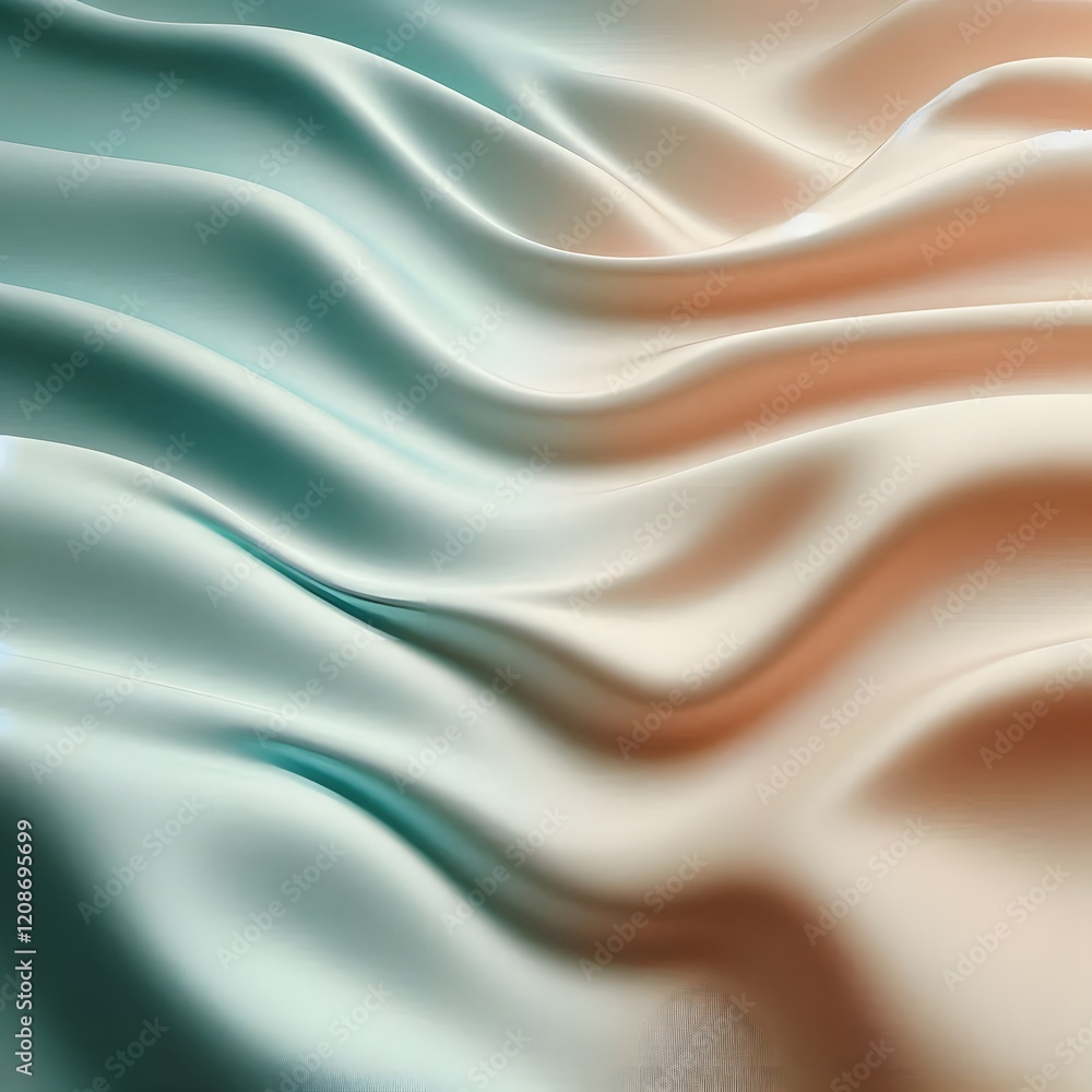 Obraz premium Mint Silk Waves: Premium Material Design with Dynamic Flow Pattern and Smooth Surface Elements in Cool Tones