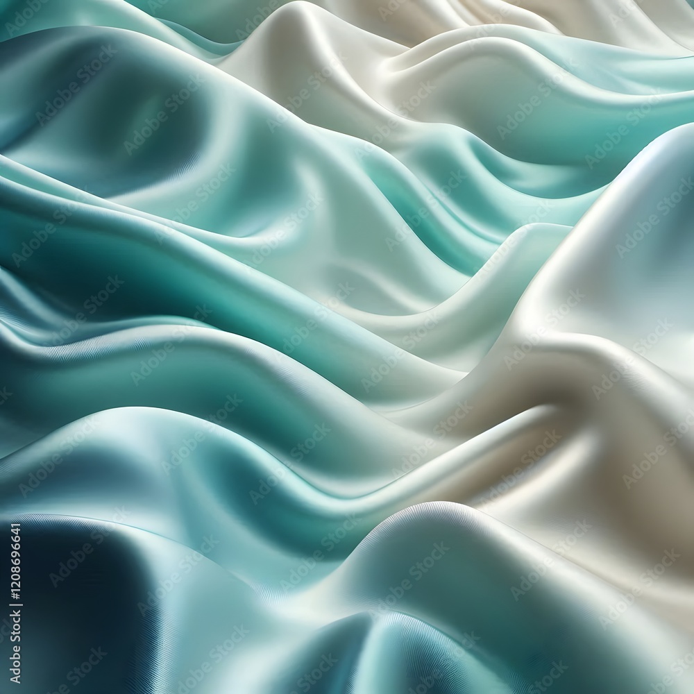 Obraz premium Turquoise to Silver Flow: Dynamic Silk Material Pattern with Premium Wave Definition and Ethereal Light Effects