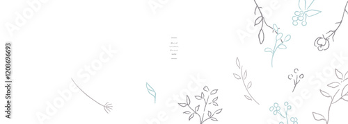 手書きの草木イラスト。ベクター線画イラストセット。手書きの植物と花のセット。Hand drawn grass and trees illustration. Vector line drawing illustration set. Hand drawn plants and flowers set.