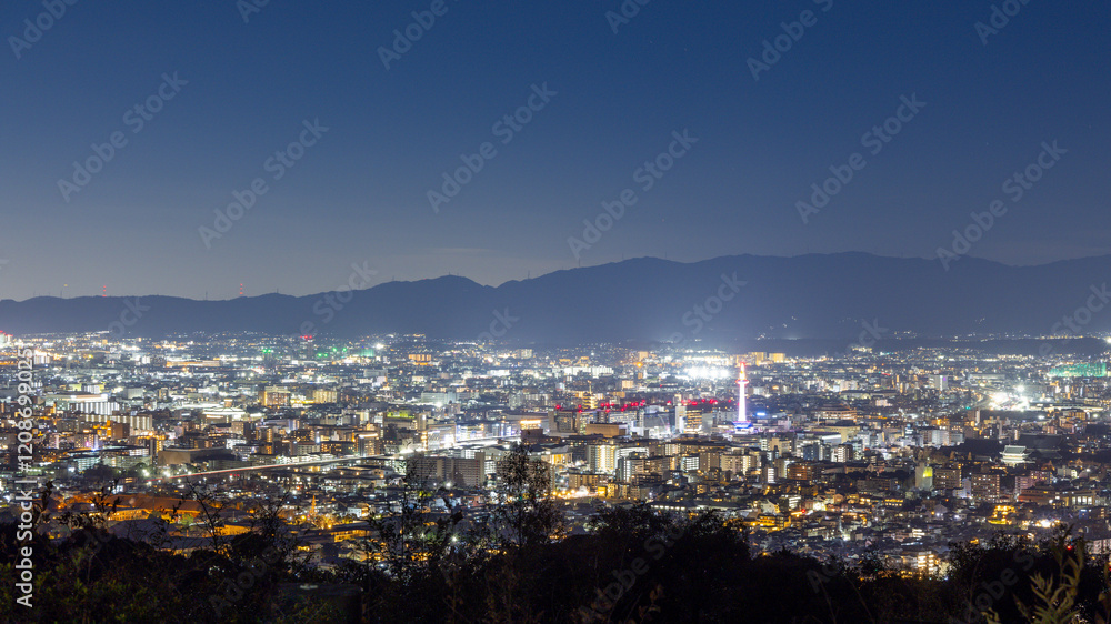 Night view from Higashiyama of Kyoto cityscape at night, from station to mountains Night view from Higashiyama of Kyoto cityscape at night, from station to mountains